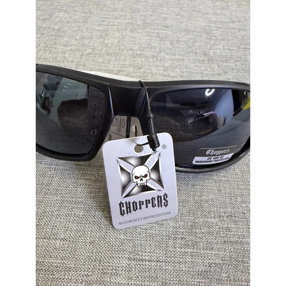Choppers Sunglasses Mens OS Matte Black Wrap Around Carbon Fiber UV400 Biker